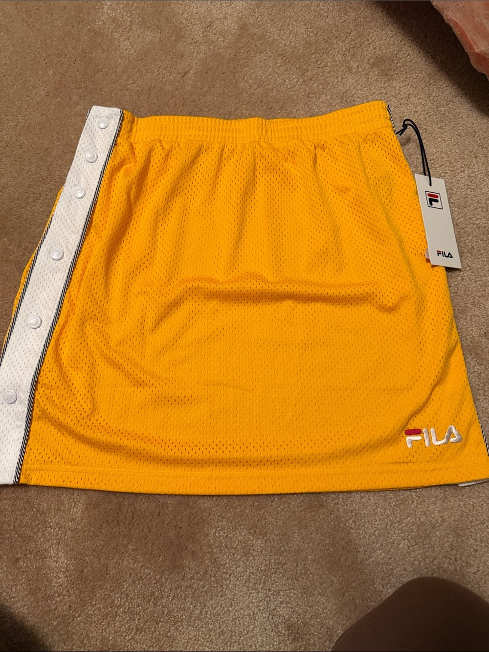 FILA Bright Yellow Mesh Snap-Front Athletic Mini Skirt